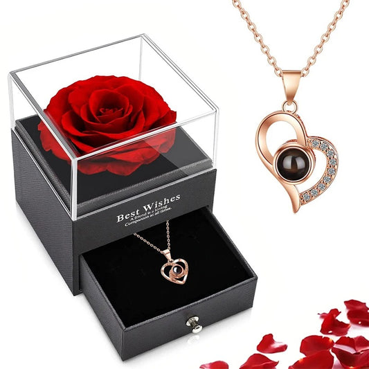 Projection Necklace Set with Rose Gift Box 100 Languages